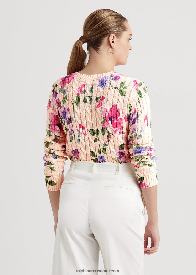 Ralph Lauren naiset kukkapuuvillainen kaapelineulottu pusero 0Z24ZR4057 pinkki multi