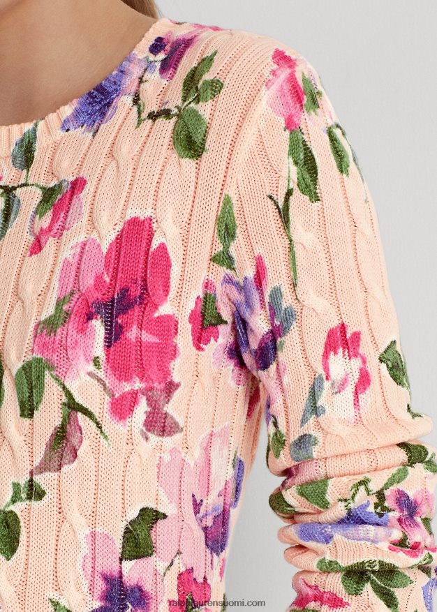 Ralph Lauren naiset kukkapuuvillainen kaapelineulottu pusero 0Z24ZR4057 pinkki multi