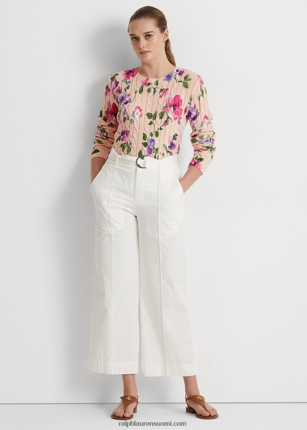 Ralph Lauren naiset kukkapuuvillainen kaapelineulottu pusero 0Z24ZR4822 pinkki multi