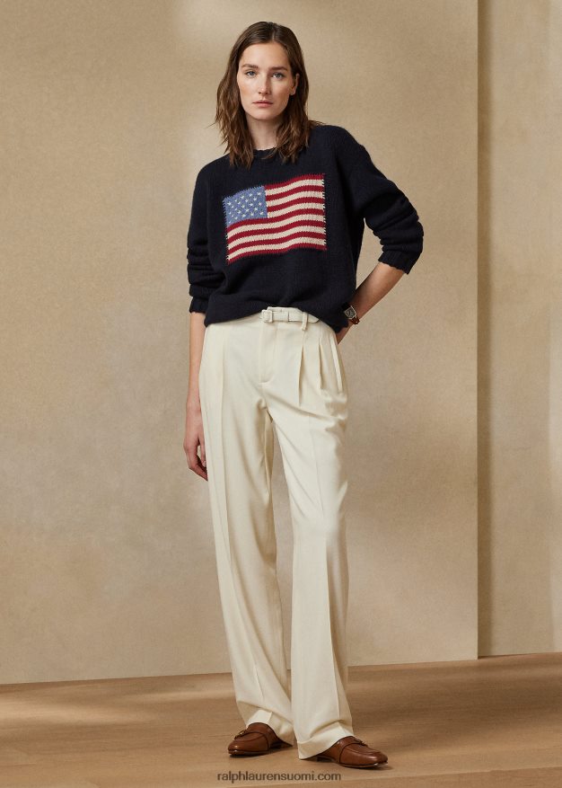 Ralph Lauren naiset lippukashmir-neulepusero 0Z24ZR3451 keskiyö lipun kanssa