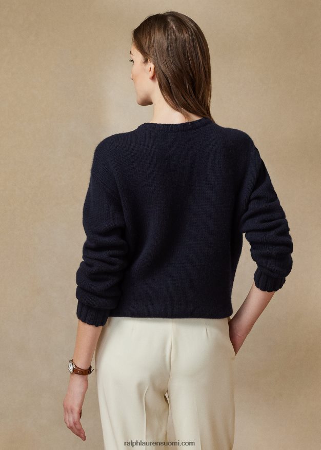 Ralph Lauren naiset lippukashmir-neulepusero 0Z24ZR3451 keskiyö lipun kanssa