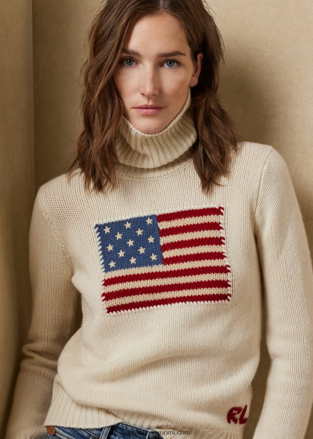 Ralph Lauren naiset lippukashmir villapaita 0Z24ZR9353 kerma lipulla