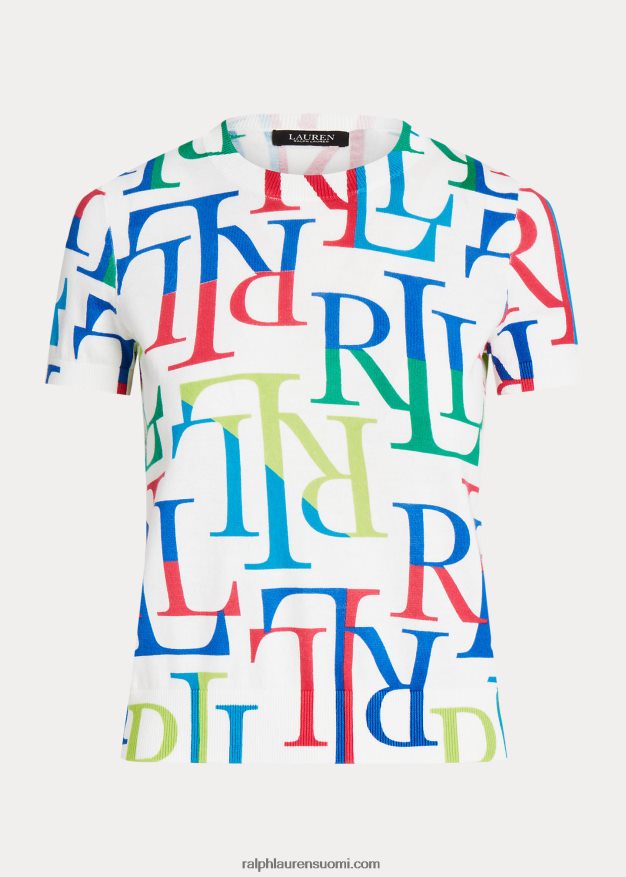 Ralph Lauren naiset logolla valmistettu lyhythihainen villapaita 0Z24ZR3875 valkoinen multi