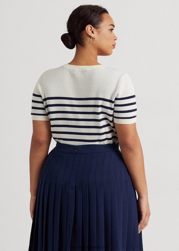 Ralph Lauren naiset logoraidallinen lyhythihainen pusero 0Z24ZR4629 mascarpone kerma/laivasto