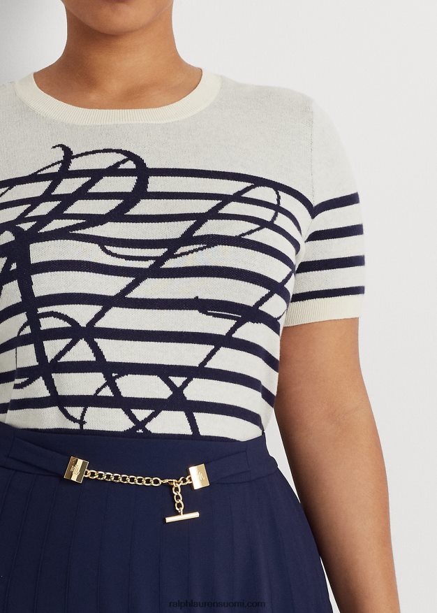 Ralph Lauren naiset logoraidallinen lyhythihainen pusero 0Z24ZR4629 mascarpone kerma/laivasto