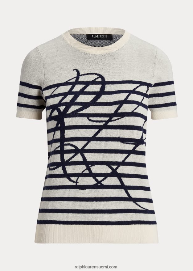 Ralph Lauren naiset logoraidallinen lyhythihainen pusero 0Z24ZR9479 mascarpone kerma/laivasto
