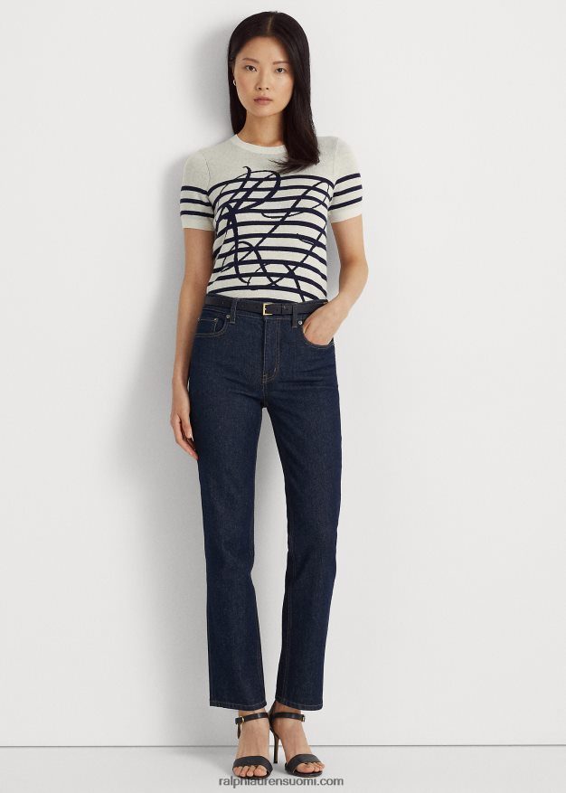 Ralph Lauren naiset logoraidallinen lyhythihainen pusero 0Z24ZR9479 mascarpone kerma/laivasto