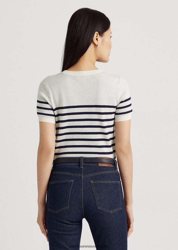 Ralph Lauren naiset logoraidallinen lyhythihainen pusero 0Z24ZR9479 mascarpone kerma/laivasto