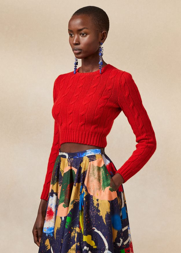 Ralph Lauren naiset lyhennetty kaapelineulottu kashmirneulepusero 0Z24ZR3471 rouge