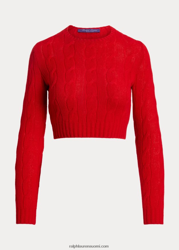 Ralph Lauren naiset lyhennetty kaapelineulottu kashmirneulepusero 0Z24ZR3471 rouge