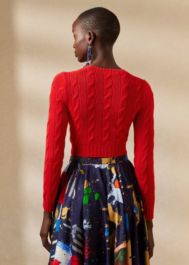 Ralph Lauren naiset lyhennetty kaapelineulottu kashmirneulepusero 0Z24ZR3471 rouge