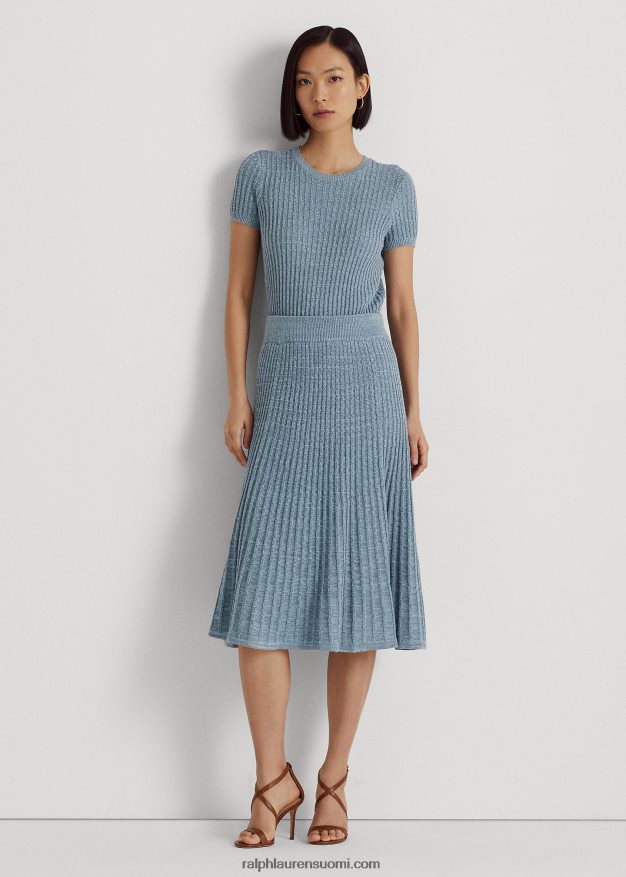 Ralph Lauren naiset lyhythihainen pellava-puuvillapusero 0Z24ZR3947 indigo valtameri moni