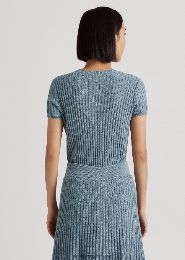 Ralph Lauren naiset lyhythihainen pellava-puuvillapusero 0Z24ZR3947 indigo valtameri moni