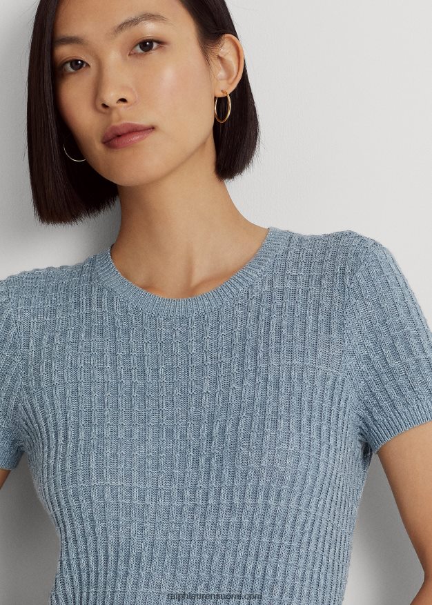 Ralph Lauren naiset lyhythihainen pellava-puuvillapusero 0Z24ZR3947 indigo valtameri moni