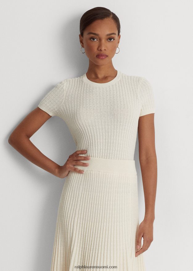 Ralph Lauren naiset lyhythihainen pellava-puuvillapusero 0Z24ZR3948 mascarpone-kermaa