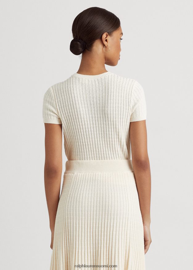Ralph Lauren naiset lyhythihainen pellava-puuvillapusero 0Z24ZR3948 mascarpone-kermaa