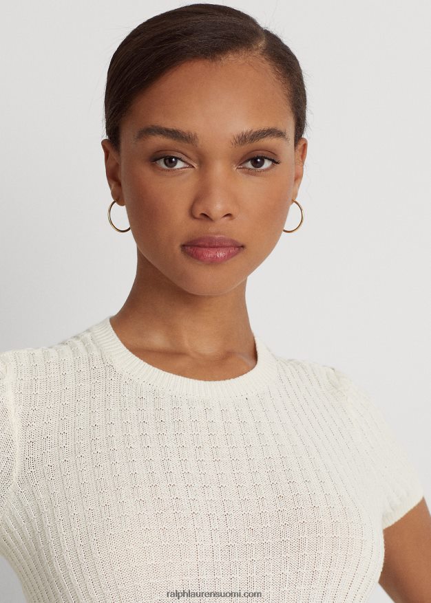 Ralph Lauren naiset lyhythihainen pellava-puuvillapusero 0Z24ZR3948 mascarpone-kermaa