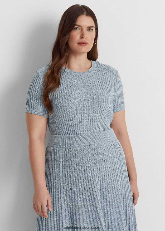 Ralph Lauren naiset lyhythihainen pellava-puuvillapusero 0Z24ZR4591 indigo valtameri moni