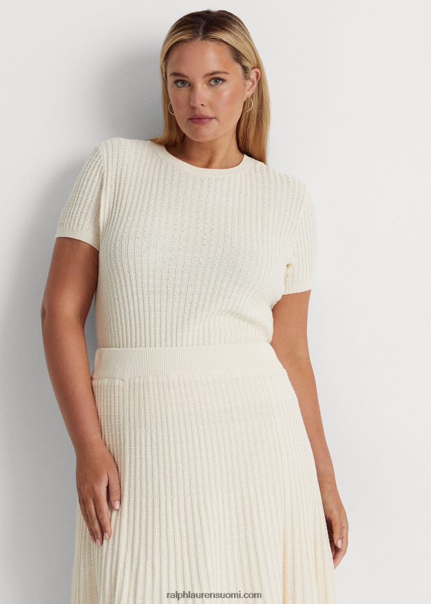 Ralph Lauren naiset lyhythihainen pellava-puuvillapusero 0Z24ZR4592 mascarpone-kermaa