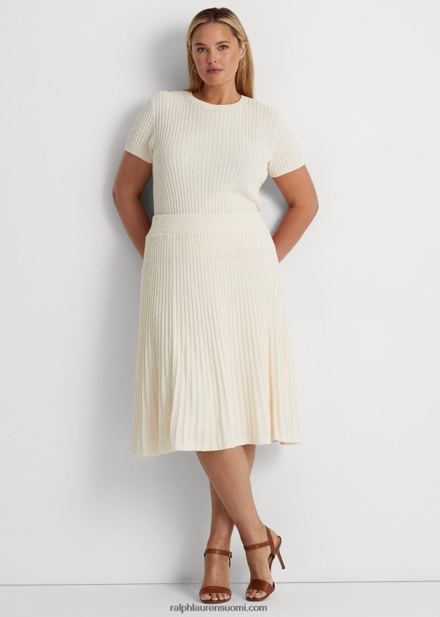 Ralph Lauren naiset lyhythihainen pellava-puuvillapusero 0Z24ZR4592 mascarpone-kermaa