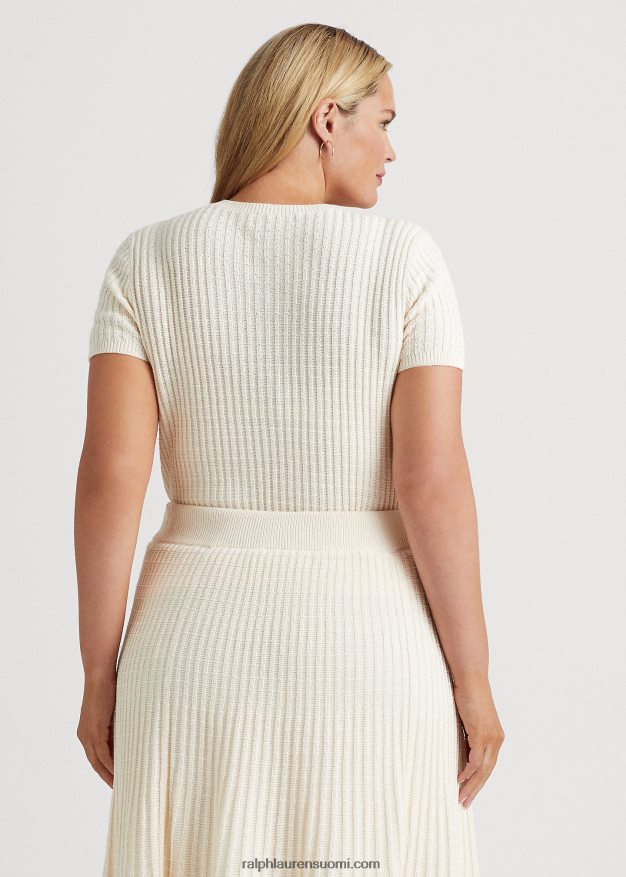 Ralph Lauren naiset lyhythihainen pellava-puuvillapusero 0Z24ZR4592 mascarpone-kermaa