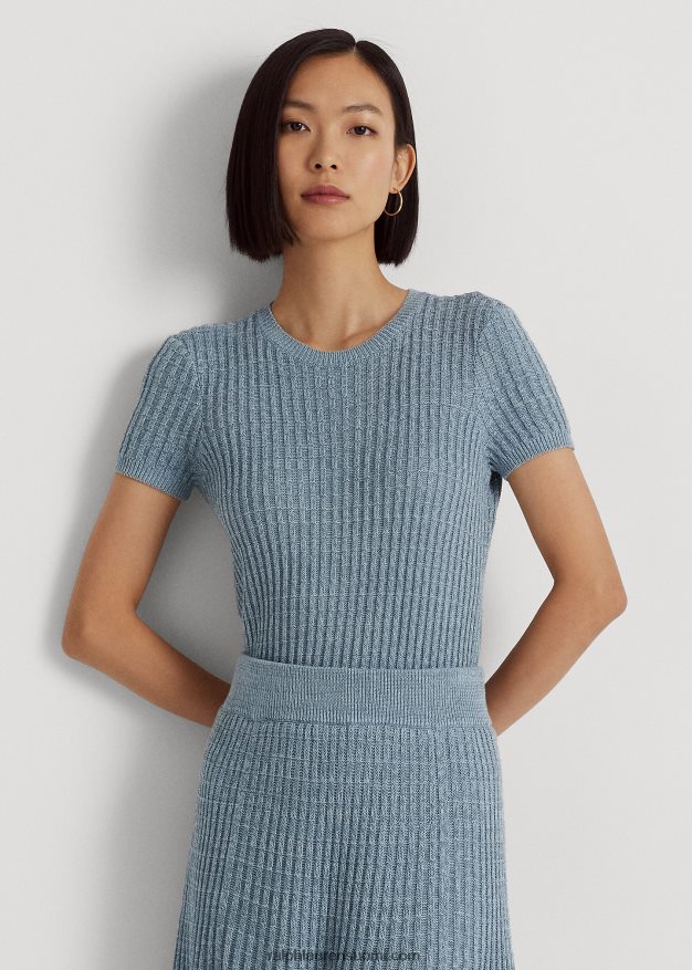 Ralph Lauren naiset lyhythihainen pellava-puuvillapusero 0Z24ZR4823 indigo valtameri moni