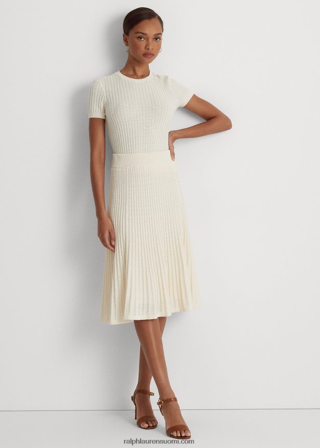 Ralph Lauren naiset lyhythihainen pellava-puuvillapusero 0Z24ZR4824 mascarpone-kermaa