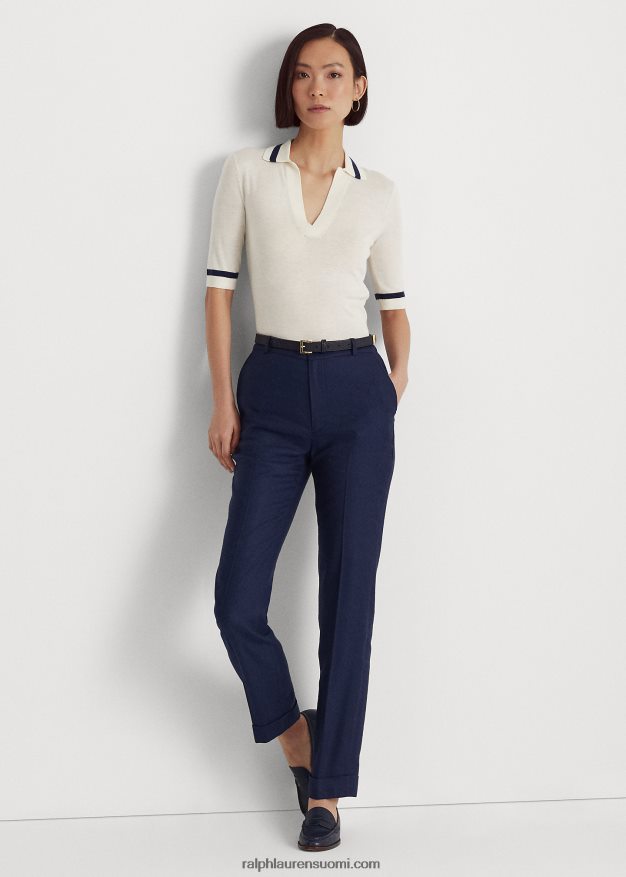 Ralph Lauren naiset lyhythihainen silkkisekoitepusero 0Z24ZR3997 mascarpone-kermaa