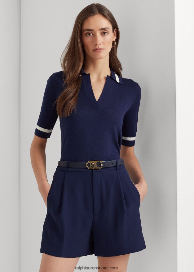 Ralph Lauren naiset lyhythihainen silkkisekoitepusero 0Z24ZR4395 hienostunut laivasto