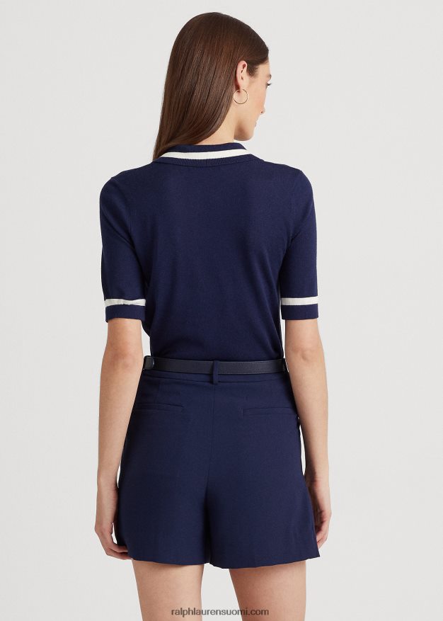 Ralph Lauren naiset lyhythihainen silkkisekoitepusero 0Z24ZR4395 hienostunut laivasto