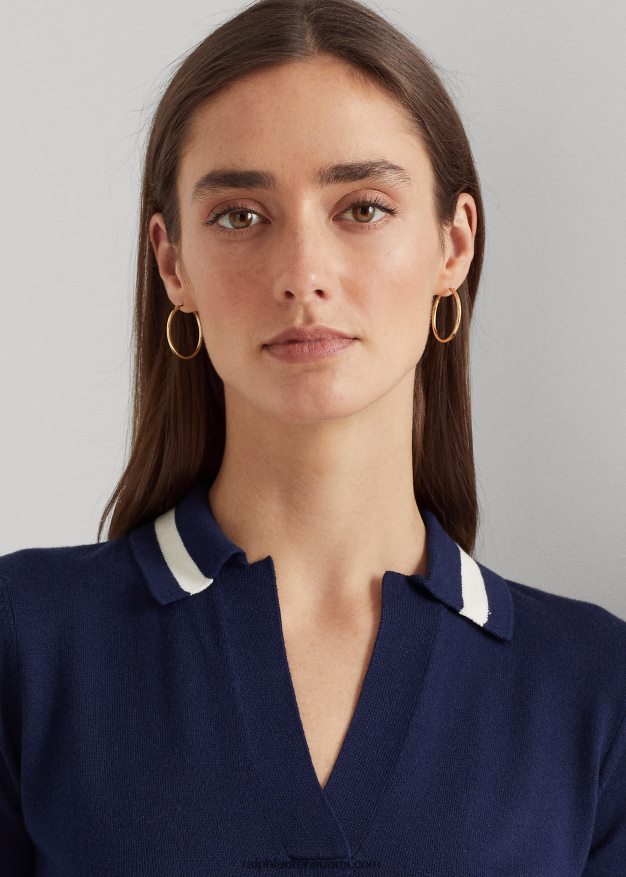 Ralph Lauren naiset lyhythihainen silkkisekoitepusero 0Z24ZR4395 hienostunut laivasto