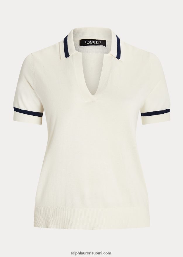 Ralph Lauren naiset lyhythihainen silkkisekoitepusero 0Z24ZR4662 mascarpone-kermaa