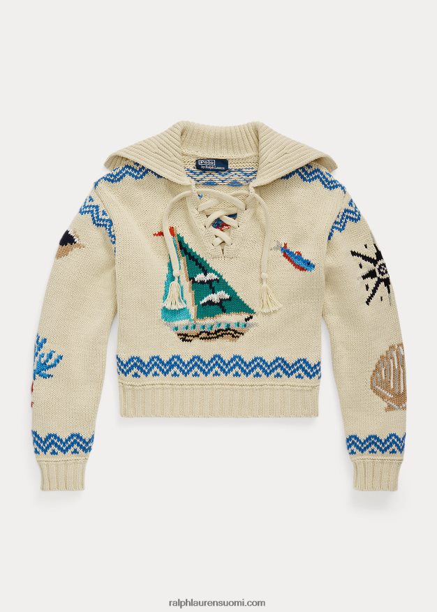 Ralph Lauren naiset meriaiheinen puuvillasekoitepusero 0Z24ZR3080 kerma multi