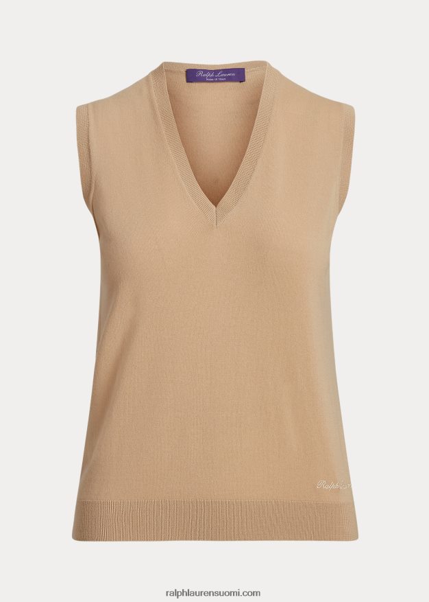 Ralph Lauren naiset merinovilla villapusero liivi 0Z24ZR3544 lux tan