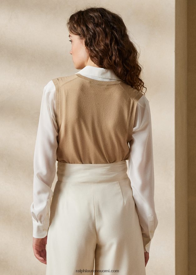 Ralph Lauren naiset merinovilla villapusero liivi 0Z24ZR3544 lux tan