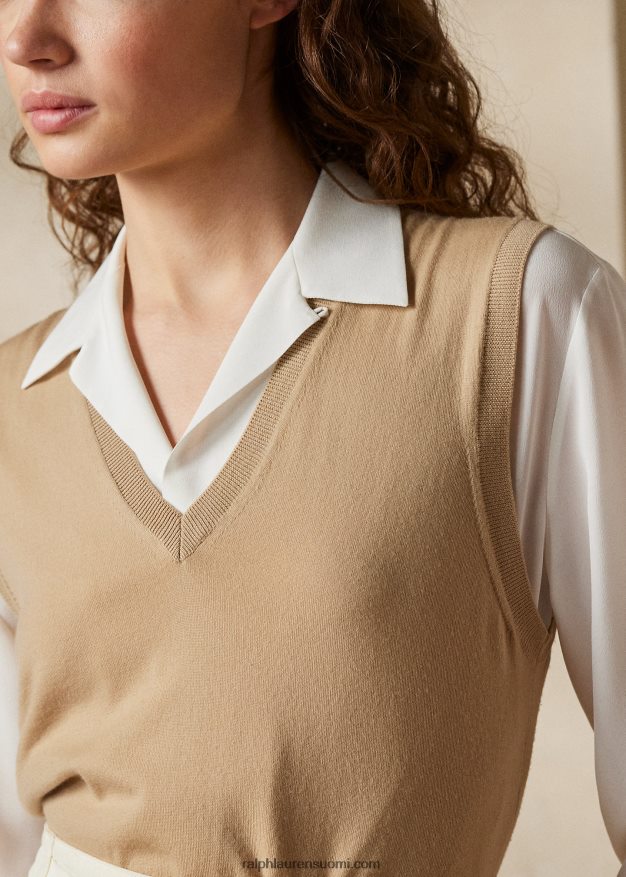 Ralph Lauren naiset merinovilla villapusero liivi 0Z24ZR3544 lux tan
