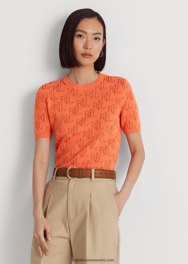Ralph Lauren naiset monogrammi jacquard lyhythihainen neule 0Z24ZR3787 kanjonin oranssi