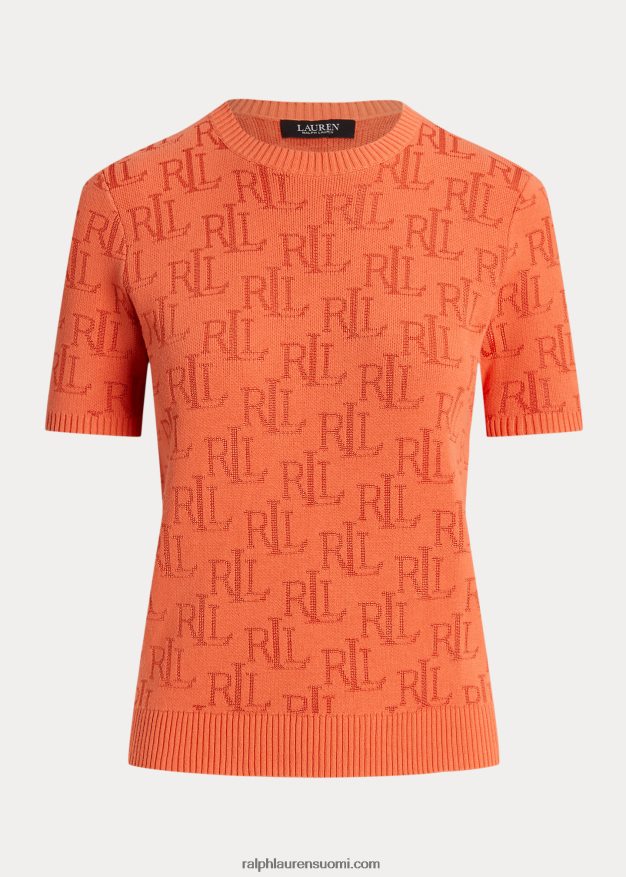 Ralph Lauren naiset monogrammi jacquard lyhythihainen neule 0Z24ZR3787 kanjonin oranssi