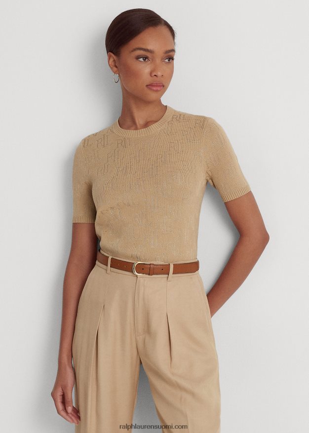 Ralph Lauren naiset monogrammi jacquard lyhythihainen neule 0Z24ZR3789 koivunrusketus