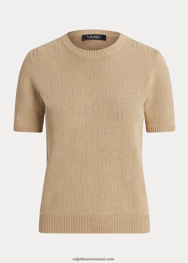 Ralph Lauren naiset monogrammi jacquard lyhythihainen neule 0Z24ZR4289 koivunrusketus