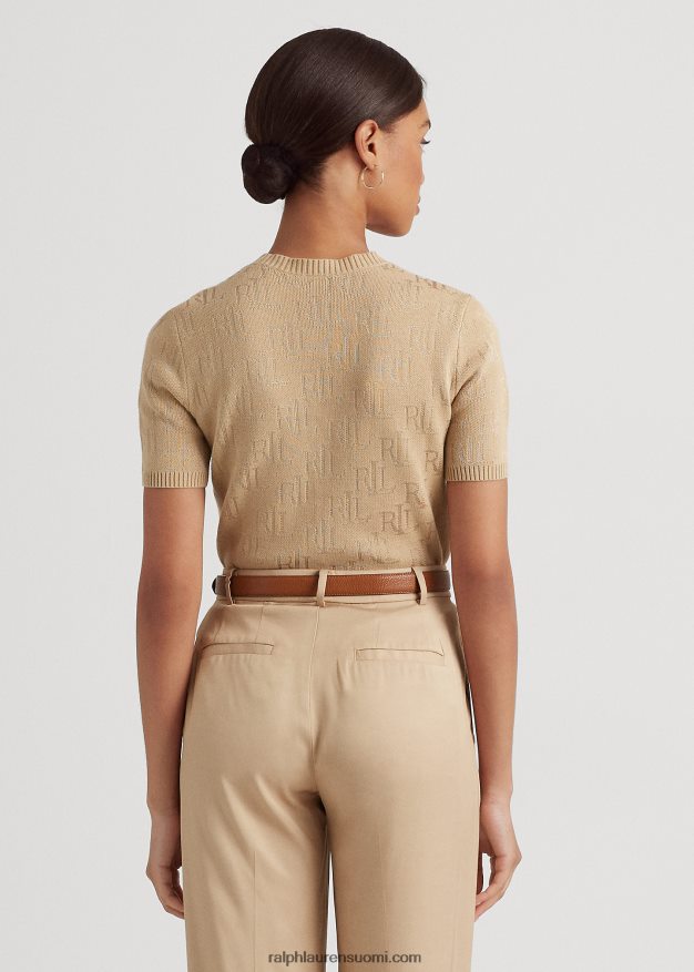 Ralph Lauren naiset monogrammi jacquard lyhythihainen neule 0Z24ZR4289 koivunrusketus