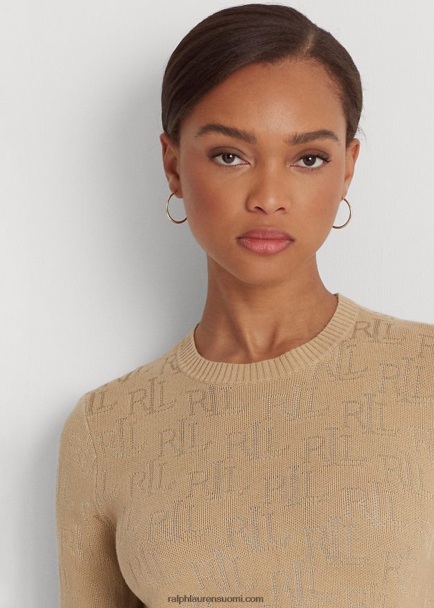 Ralph Lauren naiset monogrammi jacquard lyhythihainen neule 0Z24ZR4289 koivunrusketus