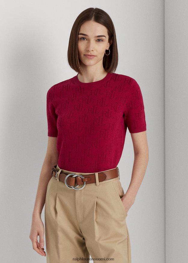 Ralph Lauren naiset monogrammi jacquard lyhythihainen neule 0Z24ZR4290 fuksia marja
