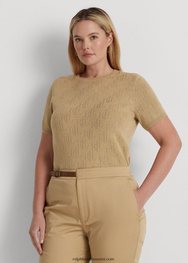 Ralph Lauren naiset monogrammi jacquard lyhythihainen neule 0Z24ZR4503 koivunrusketus