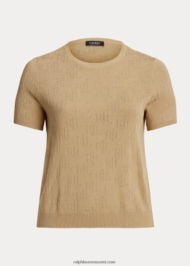 Ralph Lauren naiset monogrammi jacquard lyhythihainen neule 0Z24ZR4503 koivunrusketus