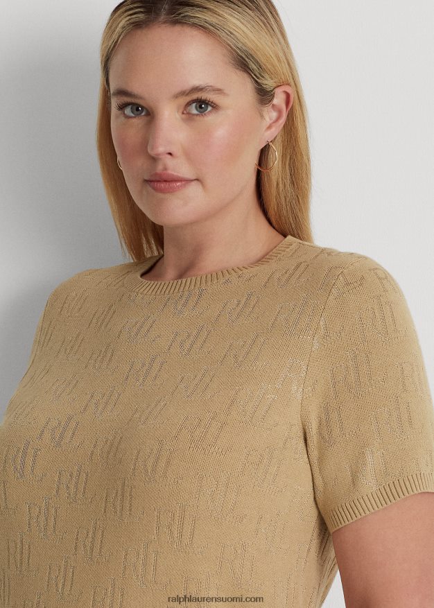 Ralph Lauren naiset monogrammi jacquard lyhythihainen neule 0Z24ZR4503 koivunrusketus