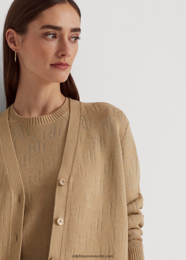 Ralph Lauren naiset monogrammi jacquard-neuletakki 0Z24ZR3810 koivunrusketus