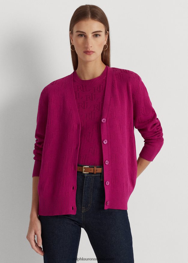 Ralph Lauren naiset monogrammi jacquard-neuletakki 0Z24ZR4298 fuksia marja