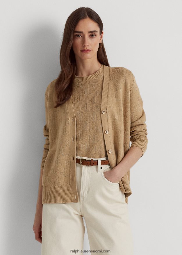 Ralph Lauren naiset monogrammi jacquard-neuletakki 0Z24ZR4299 koivunrusketus