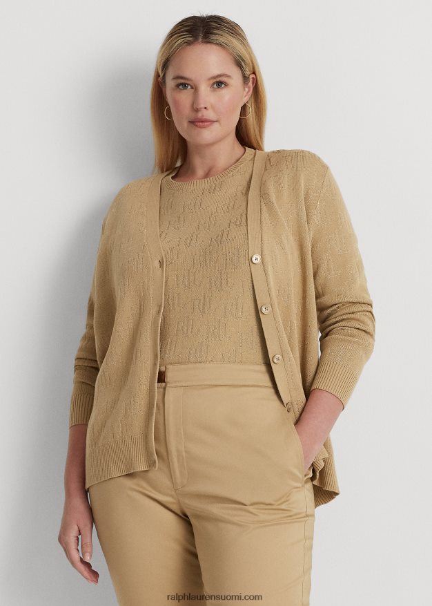 Ralph Lauren naiset monogrammi jacquard-neuletakki 0Z24ZR4508 koivunrusketus